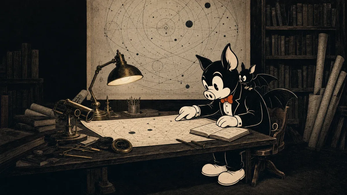 Les mascottes de HOCUS étudient une carte des constellations dans l’observatoire